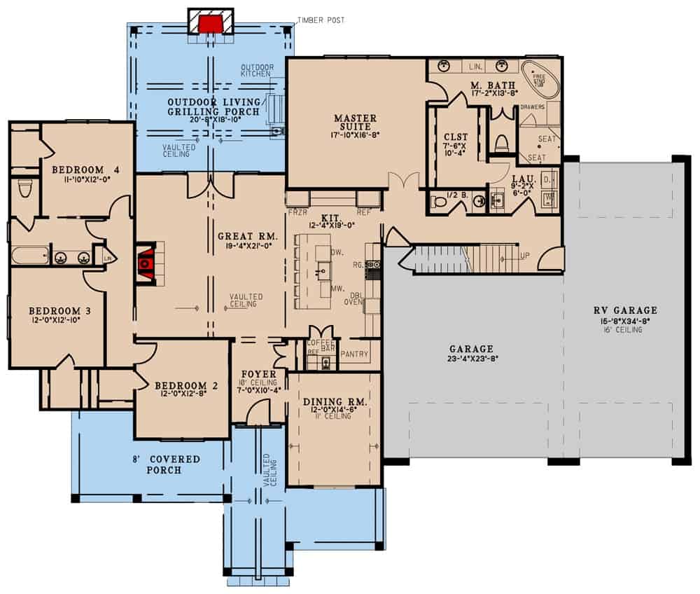 main level floor plan 4 bedroom single story modern farmhouse nov302022