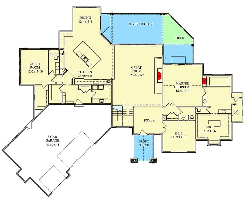 main level floor plan 5 bedroom single story mountain home for a wide lot may262021