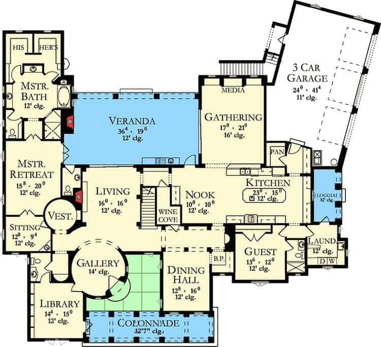 Main Level Floor Plan Spanish Villa