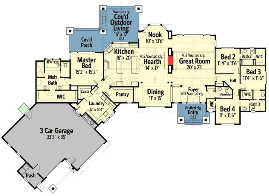 main level floor plan spectacular 4 bedroom mountain craftsman single story home mar252020 min