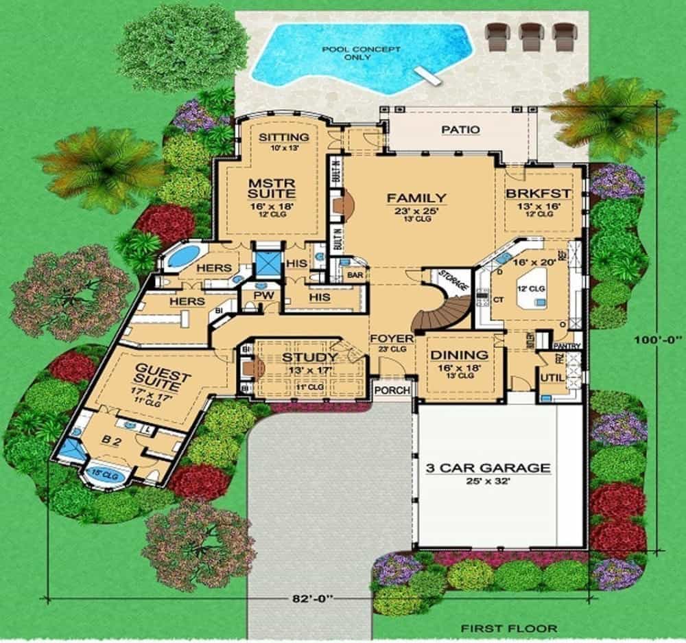 Main Level Floor Plan Mediterranean Home