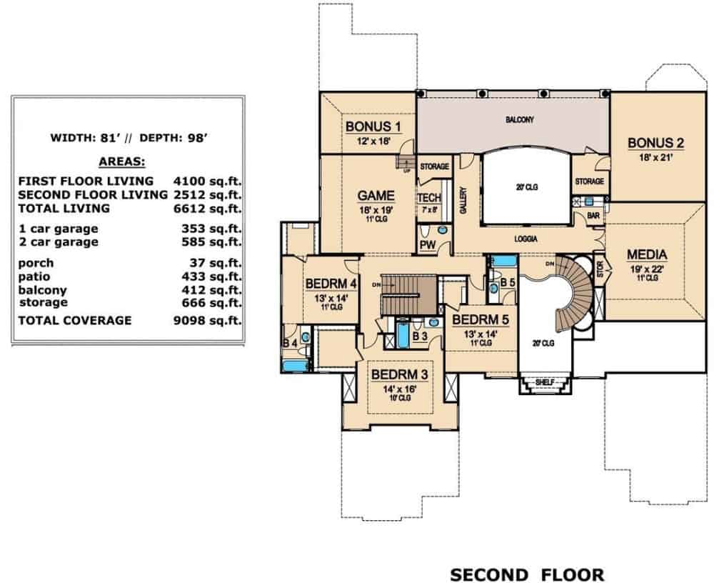 Second Level Floor Plan Spanish Luxury Home