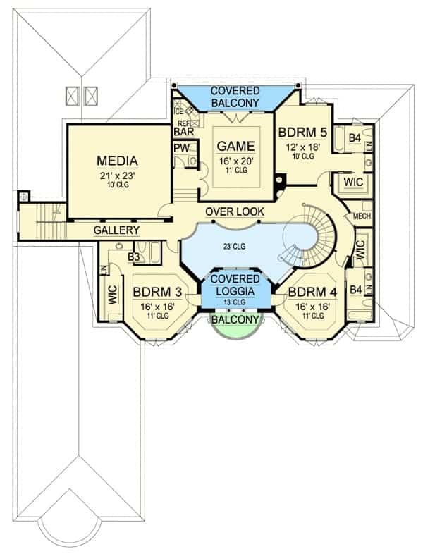 Second Level Floor Plan Mediterranean Home