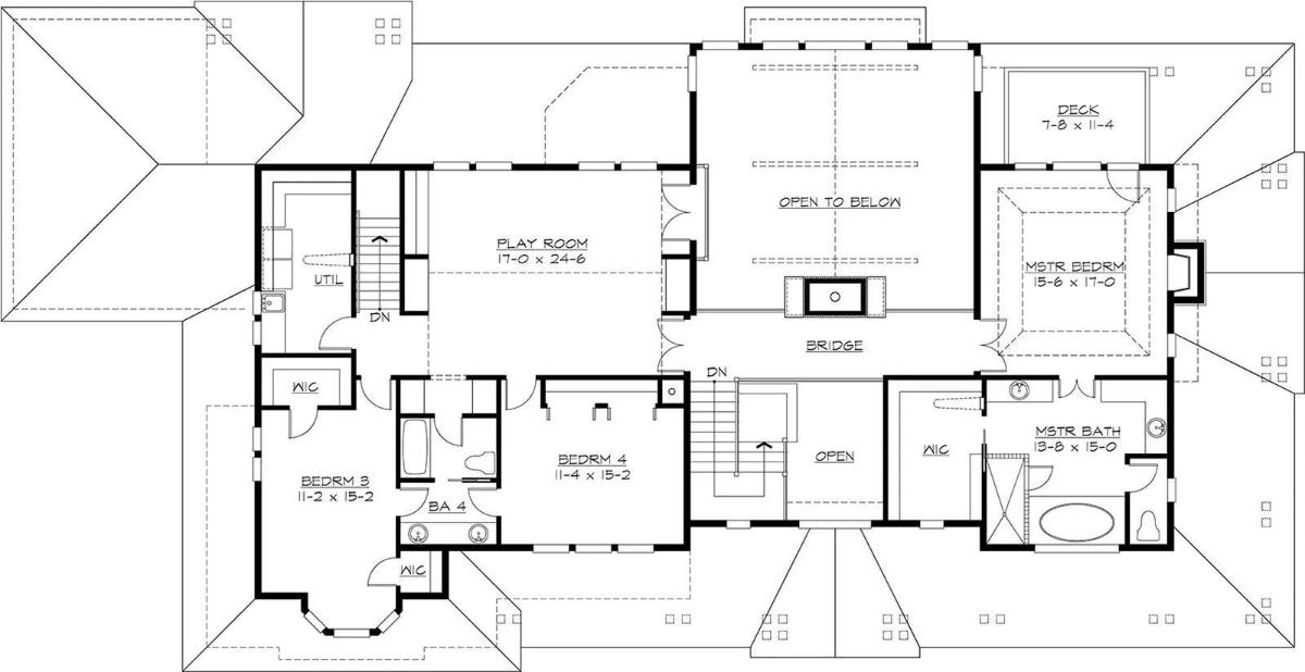 Second level floor plan with two bedrooms and a bonus room.