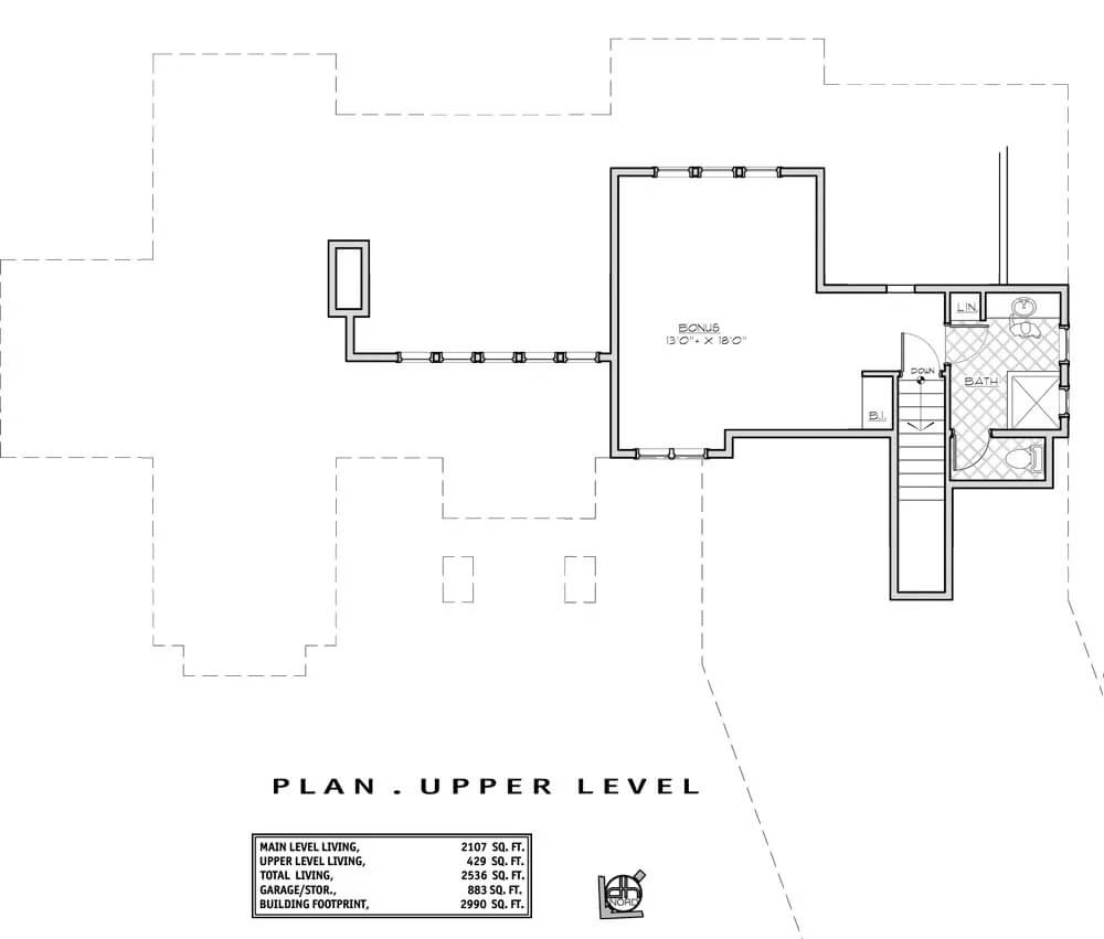 Bonus level floor plan featuring a full bath and a closet.