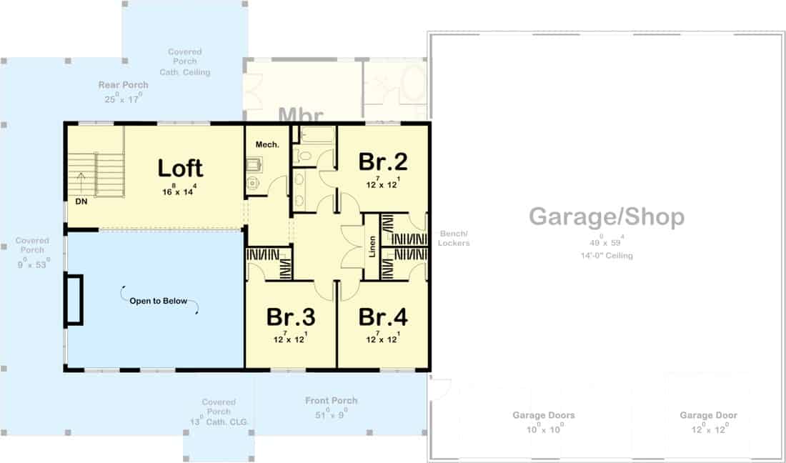 second level floor plan two story 4 bedroom barndominium jul202022