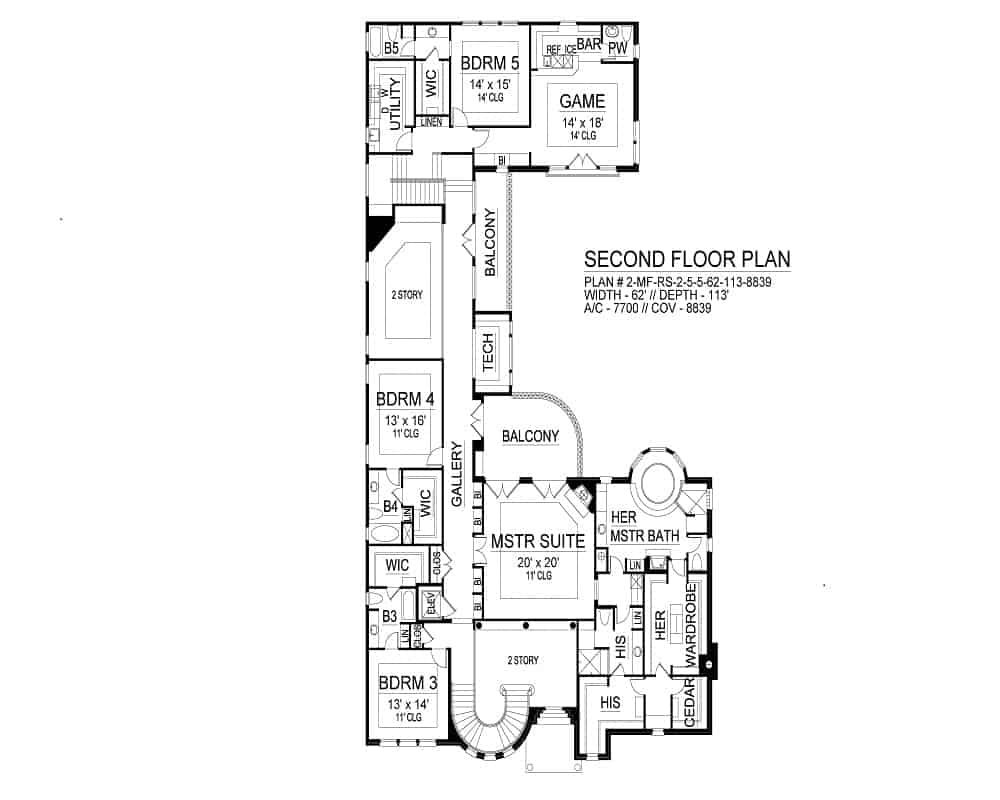 Second Level Floor Plan Mediterranean Home