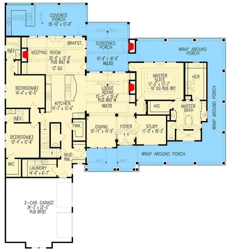 25678xGE main level floor plan farmhouse home architectural designs mar082024