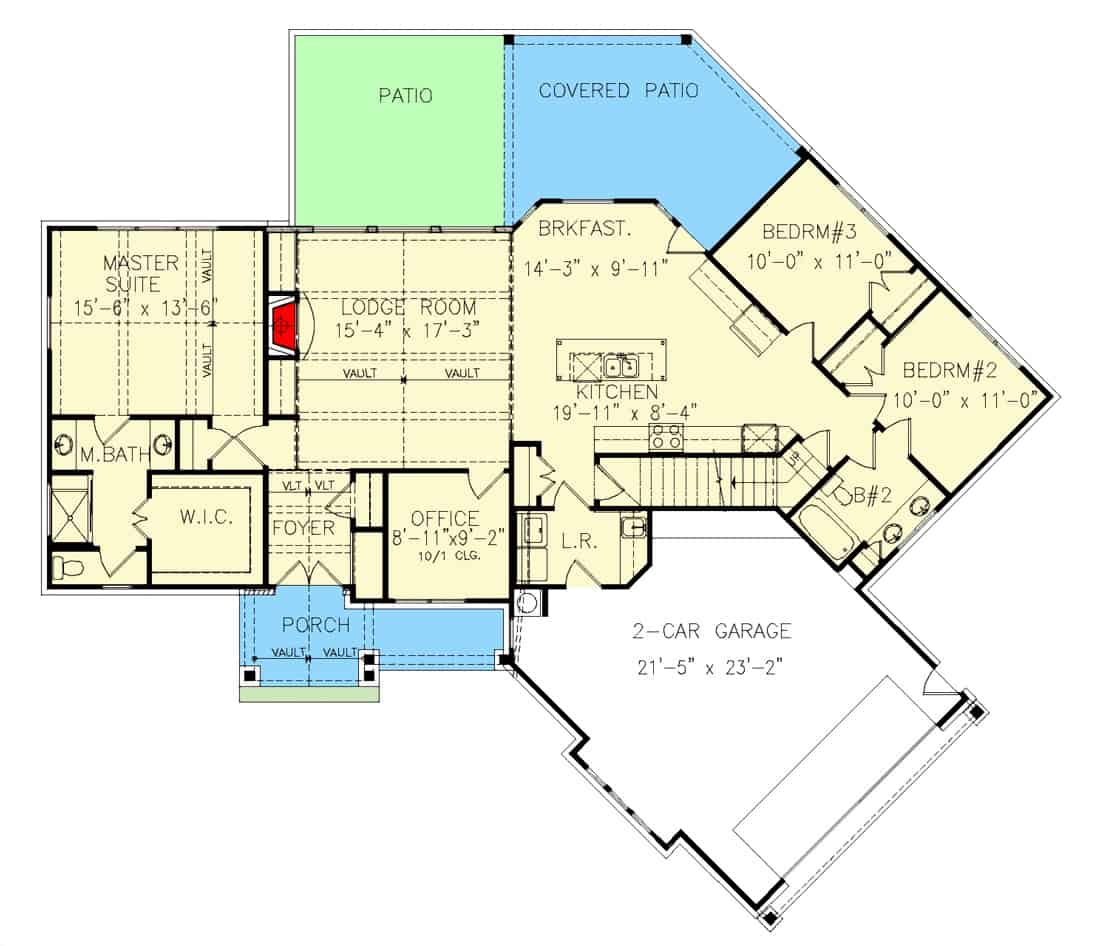 25786GE main level floor plan rustic craftsman architectural designs oct182023