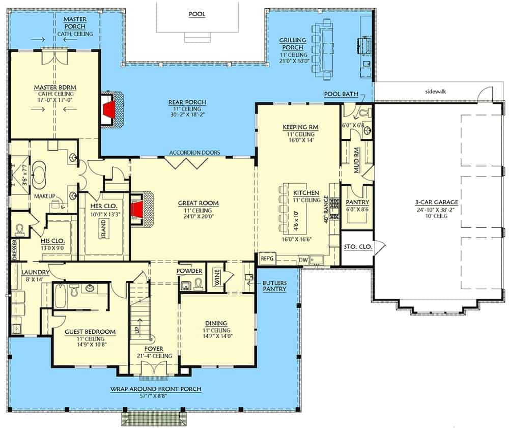 56481SxM main level floor plan modern gothic farmhouse architectural designs aug012023