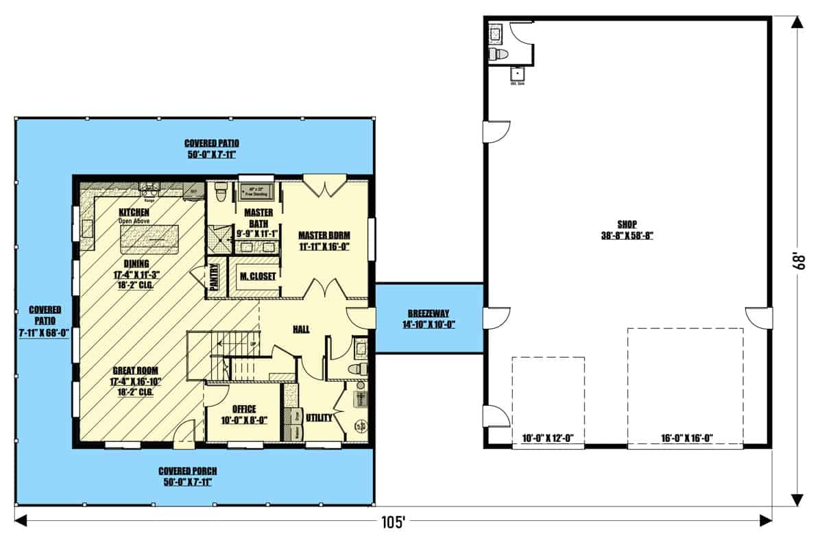 main xlevel floor plan country style 3 bedroom two story barndominium nov102022