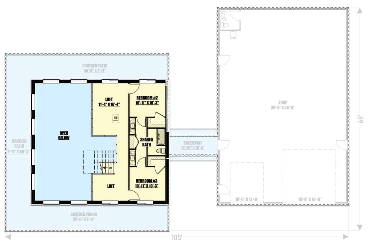 secondx level floor plan country style 3 bedroom two story barndominium nov102022