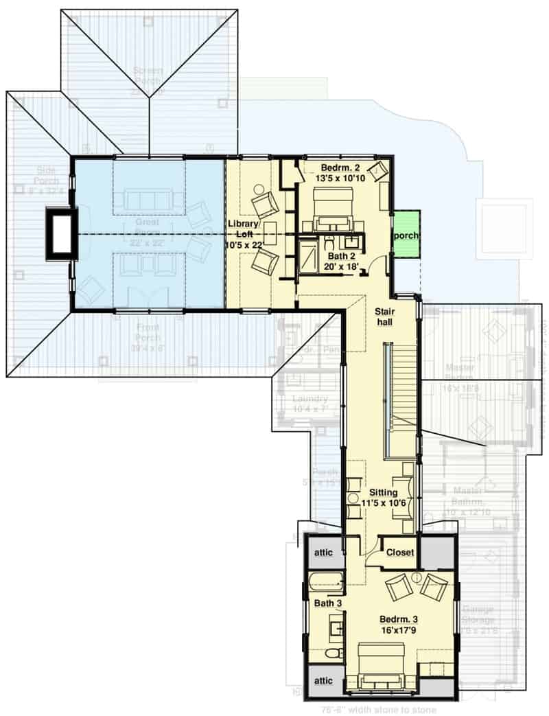 secondx level floor plan modern style 3 bedroom two story l shaped farmhouse aug082022 1