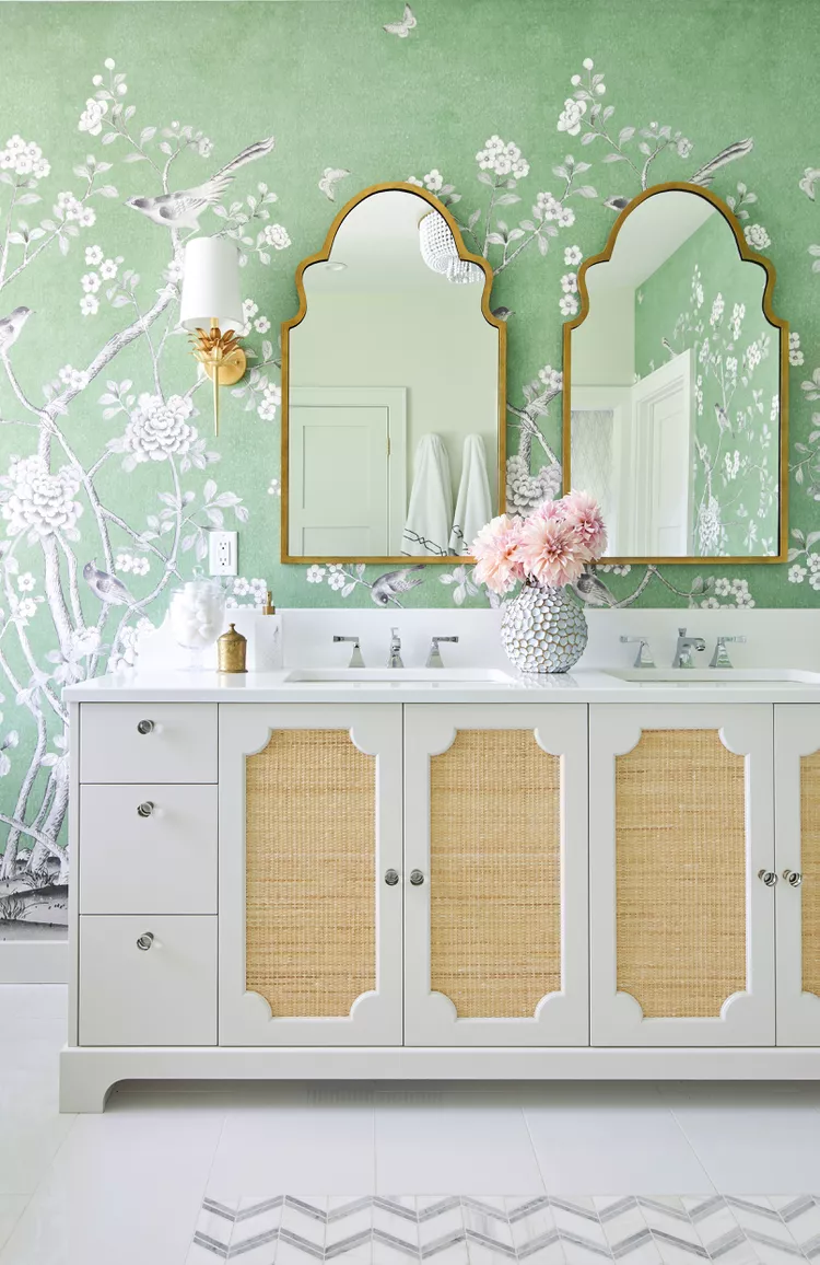23 Green Bathroom Ideas for a Relaxing Retreat 49 Bathroom chinoiserie wallpaper