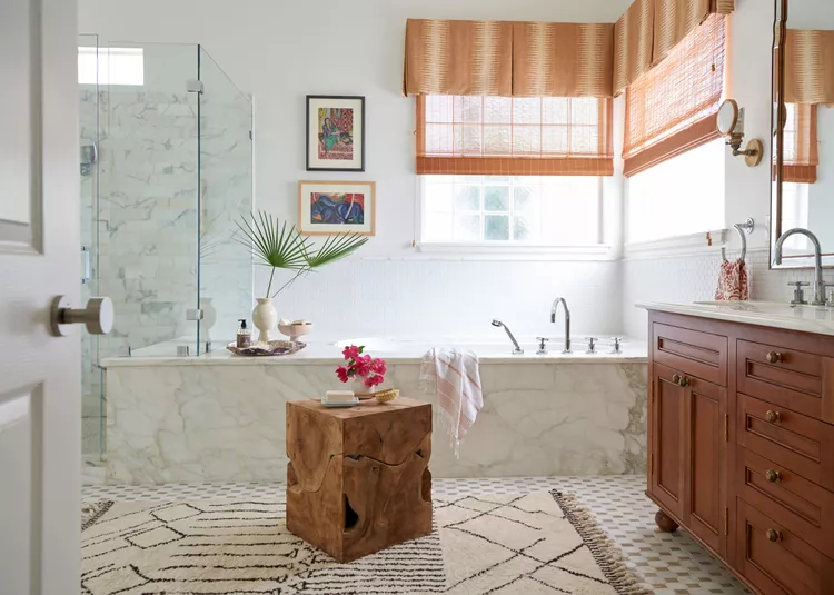 46 Bathroom Window Treatments for Every Style and Space 3 bathroom wood vanity