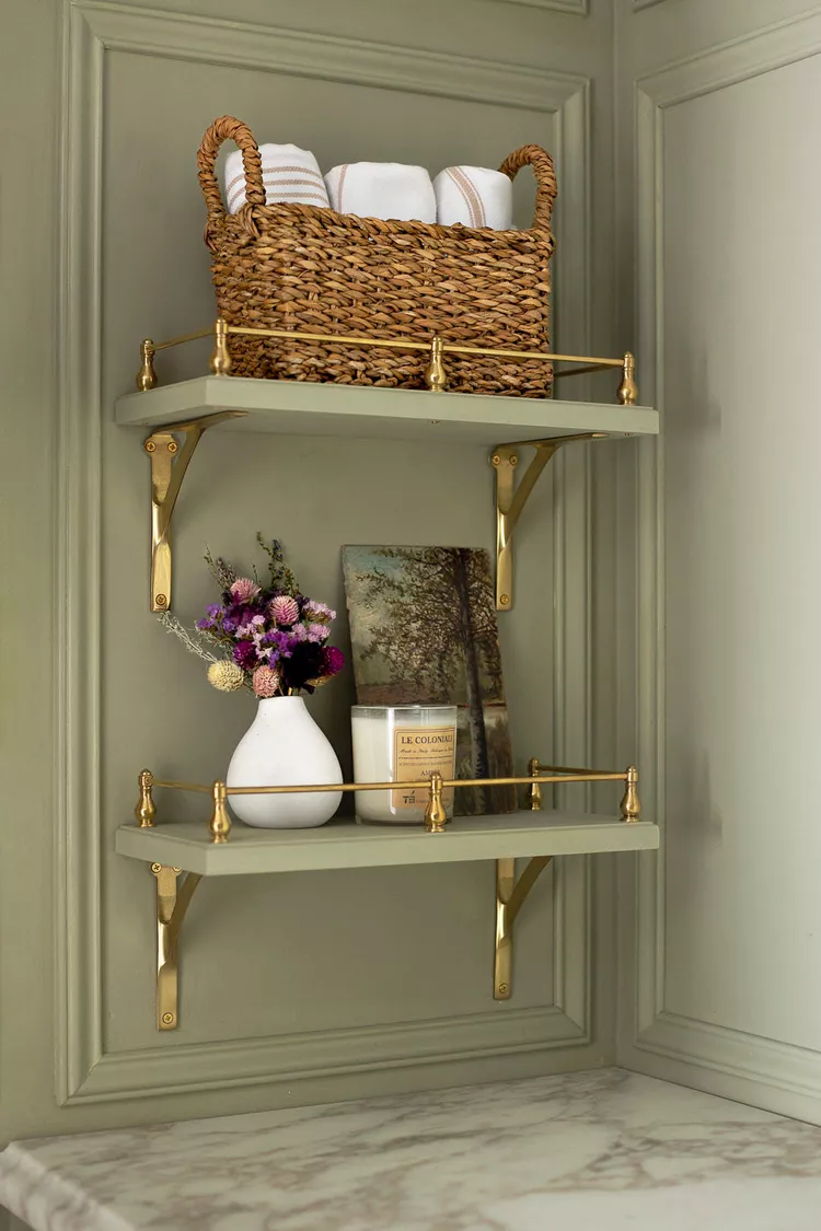 26 Bathroom Shelf Ideas to Keep Your Toiletries Organized 6 bathroomshelvesAGlassofBovino