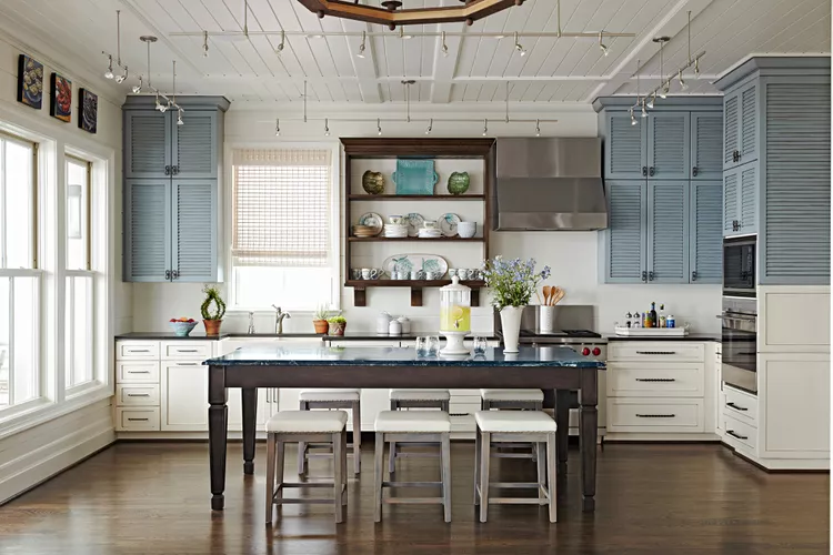20 Coastal Kitchen Ideas to Bring the Beach to Your Home 237 Colorful kitchen cabinet