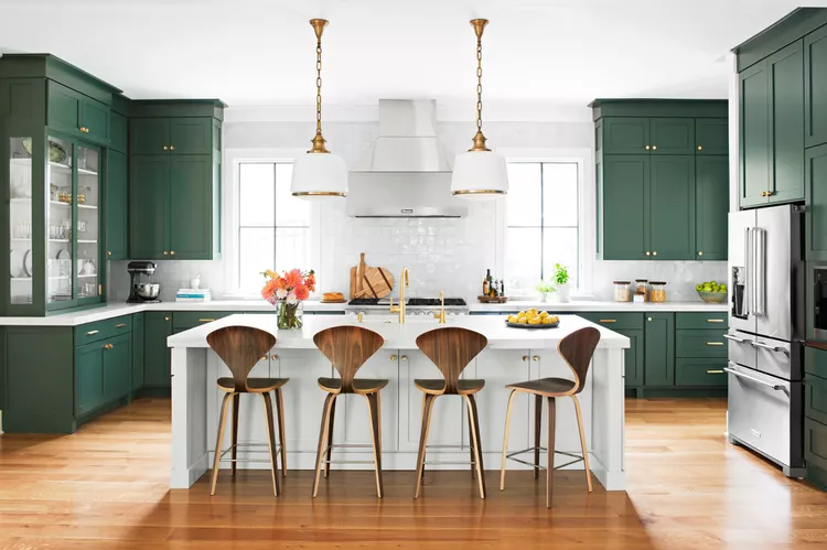 28 Gorgeous Green Kitchen Ideas from Country to Modern 1 kitchen white island green cabinets