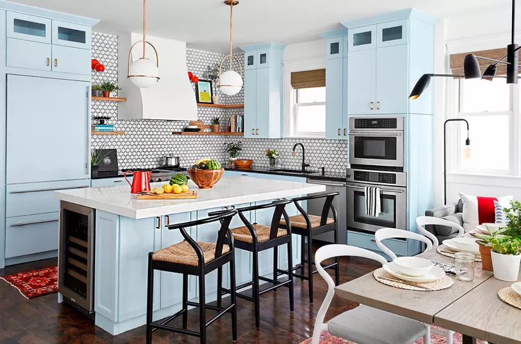 36 Before-and-After Kitchen Remodel Ideas for Your Renovation 8 light blue modern kitchen