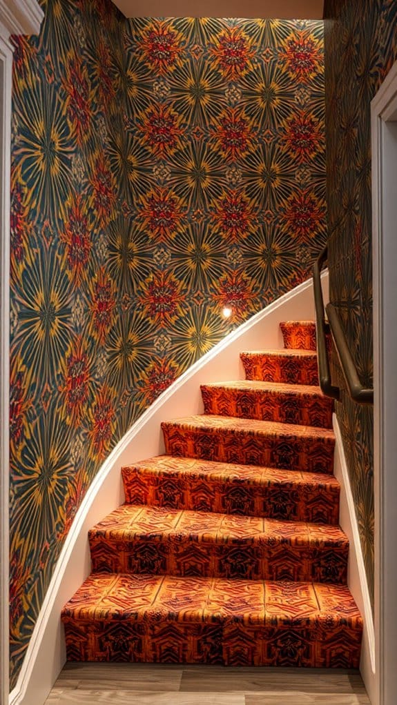 How to Style a Staircase Wall: 26 Inspiring Decor Ideas 26 add patterned wall coverings
