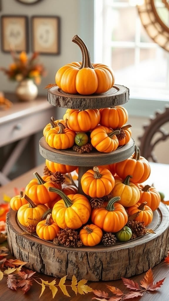 24 Unique Tiered Tray Decor Ideas Anyone Can Recreate 17 autumn themed pumpkin and gourds