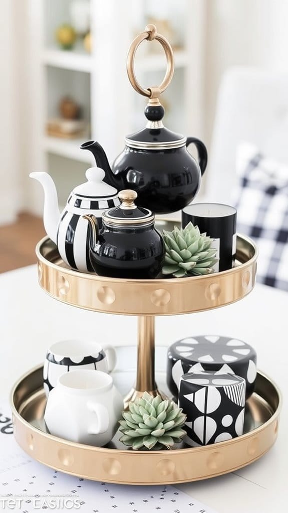 24 Unique Tiered Tray Decor Ideas Anyone Can Recreate 11 black and white elegance