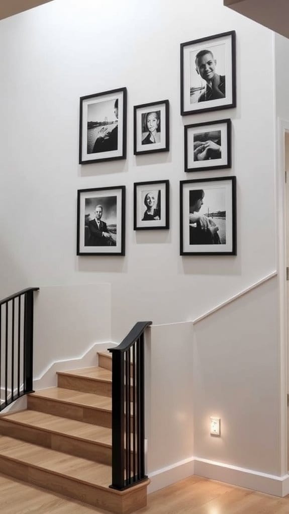 How to Style a Staircase Wall: 26 Inspiring Decor Ideas 25 black and white photo gallery