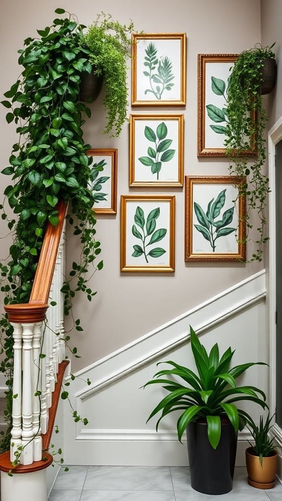 How to Style a Staircase Wall: 26 Inspiring Decor Ideas 8 botanical prints and greenery