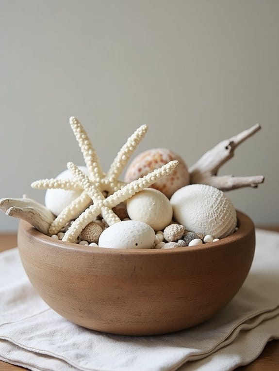20 Simple Yet Stunning Dough Bowl Centerpiece Ideas to Try 9 coastal shells starfish arrangement