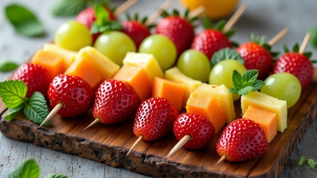 17 Cheap and Easy Graduation Party Food Ideas (That Your Guests Will Love!) 13 colorful fresh fruit skewers