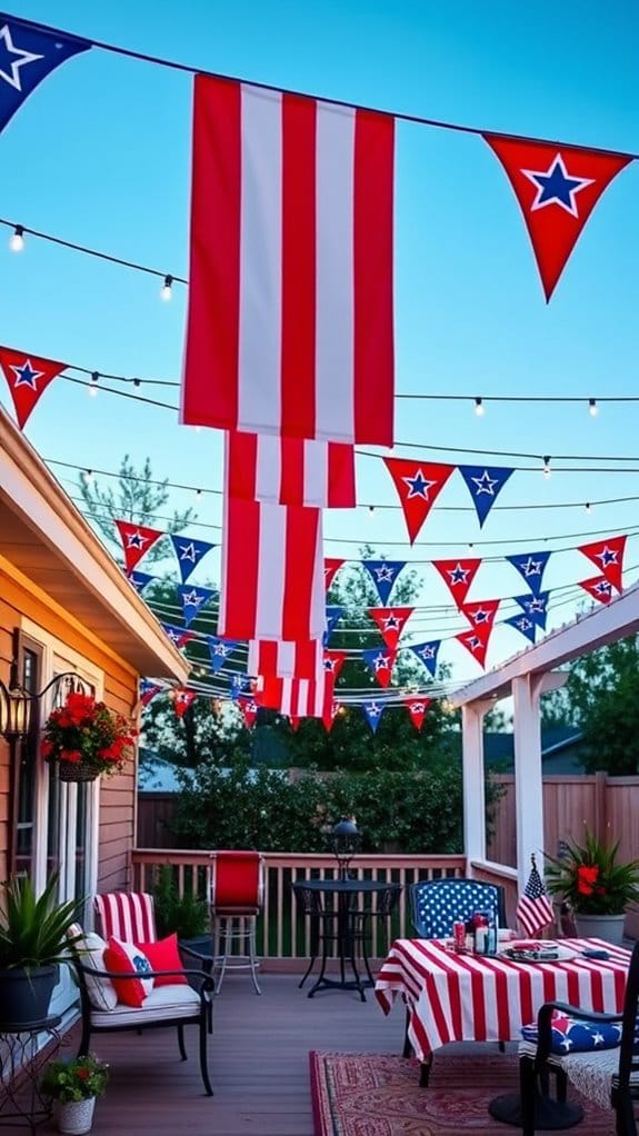 26 Patriotic Patio Decor Ideas Perfect for Memorial Day Through the Fourth of July 2 colorful patriotic banner display