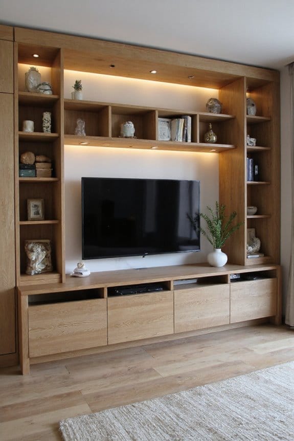 20 Modern TV Unit Designs for the Ultimate Entertainment Setup 10 concealed storage in shelves