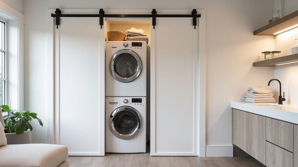 16 Smart Stacked Washer and Dryer Laundry Room Ideas That Maximize Space 6 concealed stylish laundry space