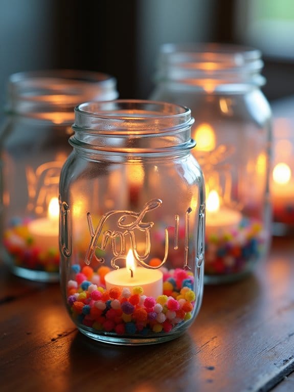19 Creative Mason Jar Graduation Centerpieces You’ll Want to Recreate 14 confetti candle centerpiece decor
