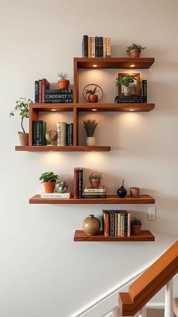 How to Style a Staircase Wall: 26 Inspiring Decor Ideas 15 curated staircase display shelf