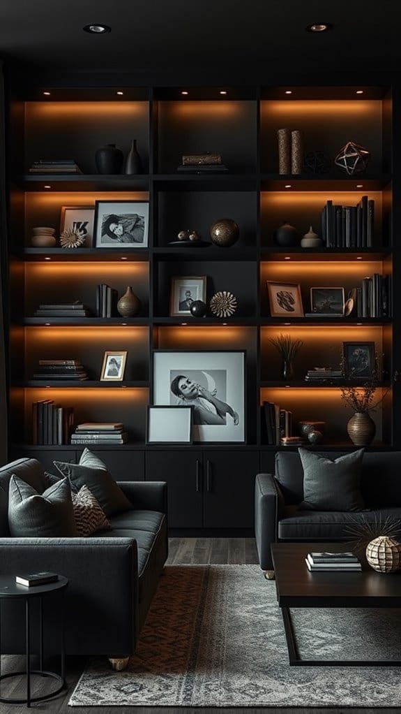 22 Dark and Moody Living Room Ideas You’ll Fall in Love With 21 dark shelving enhances moody elegance