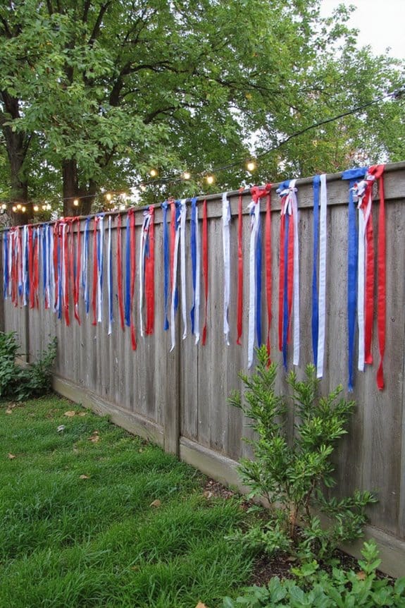 16 Easy Outdoor 4th of July Decor Ideas to Set the Scene 9 decorate fence with ribbon garlands