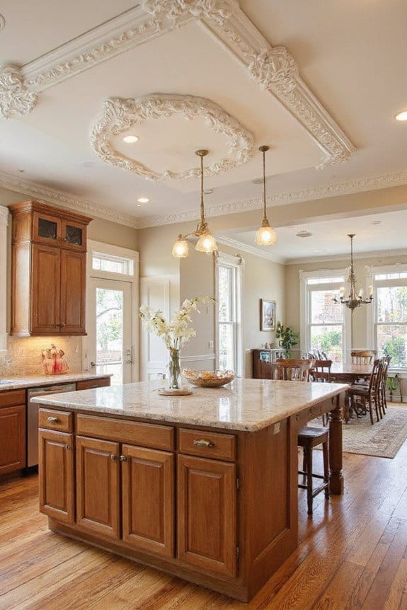 22 Open Kitchen Concepts for Effortless Cooking and Entertaining 18 decorative molding enhances elegance