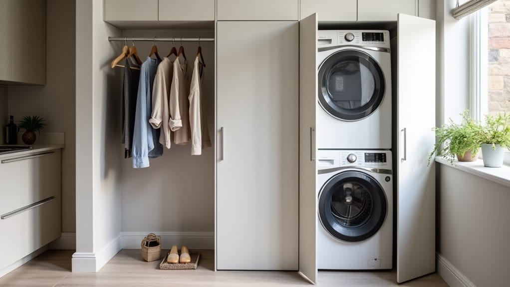 16 Smart Stacked Washer and Dryer Laundry Room Ideas That Maximize Space 8 discreet durable drying solution