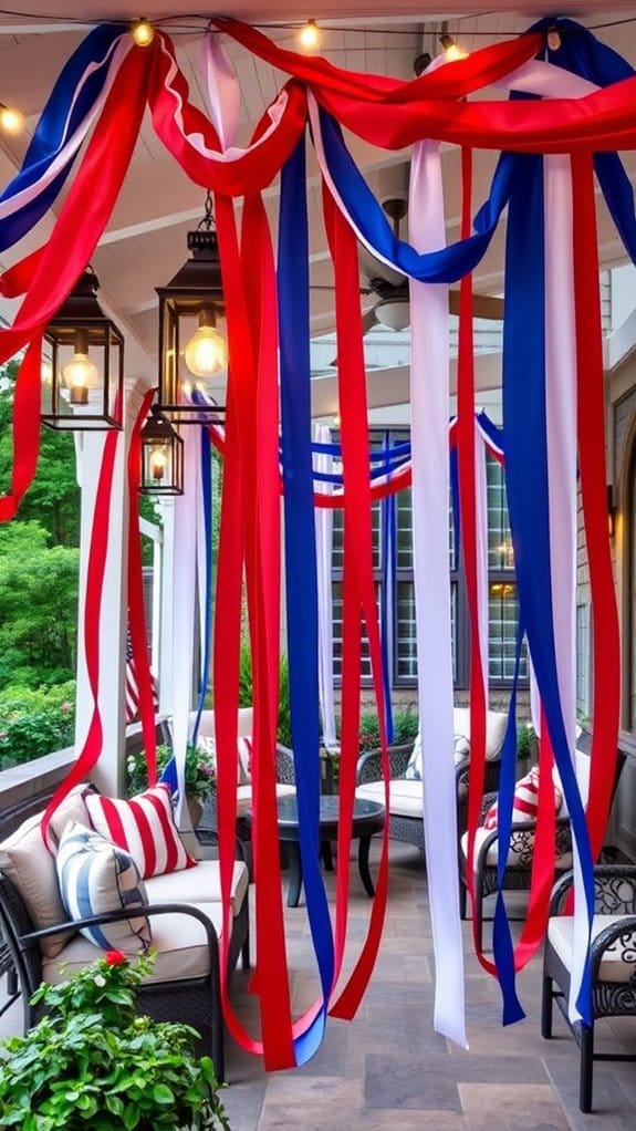 26 Patriotic Patio Decor Ideas Perfect for Memorial Day Through the Fourth of July 24 draped patriotic ribbon decoration