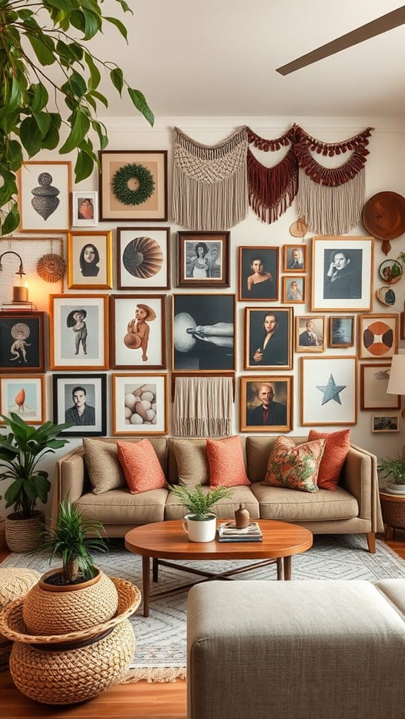 22 Modern Boho Living Room Ideas You'll Absolutely Love 10 eclectic layered art display
