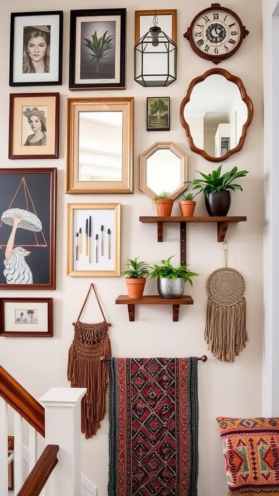 How to Style a Staircase Wall: 26 Inspiring Decor Ideas 27 eclectic textured contrasting displays