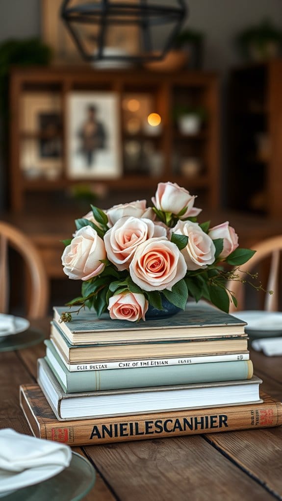 15 Effortless Dining Table Centerpiece Ideas That Impress 15 elegant floral book centerpiece