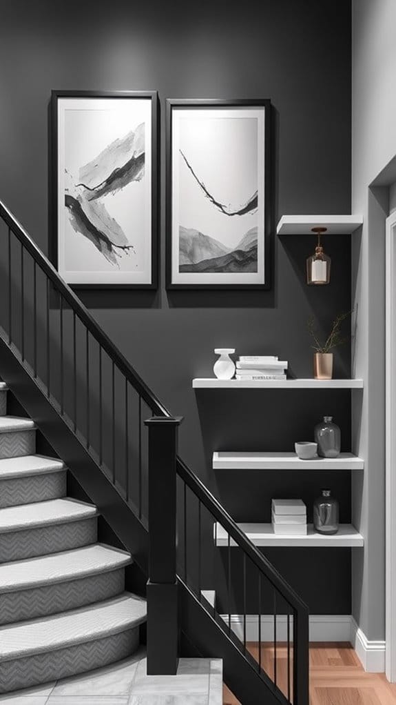 How to Style a Staircase Wall: 26 Inspiring Decor Ideas 17 elegant monochrome minimalist decor