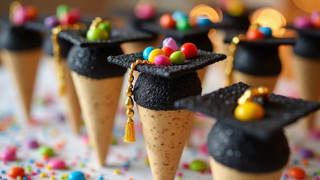 17 Fun & Creative Graduation Candy Buffet Ideas You’ll Be Obsessed With 4 festive graduation candy cones