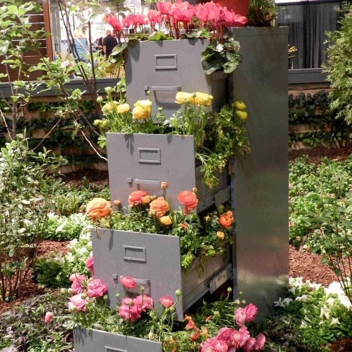 20 Beautiful DIY Flower Tower Ideas To Spruce Up Your Garden 1 file cabinet