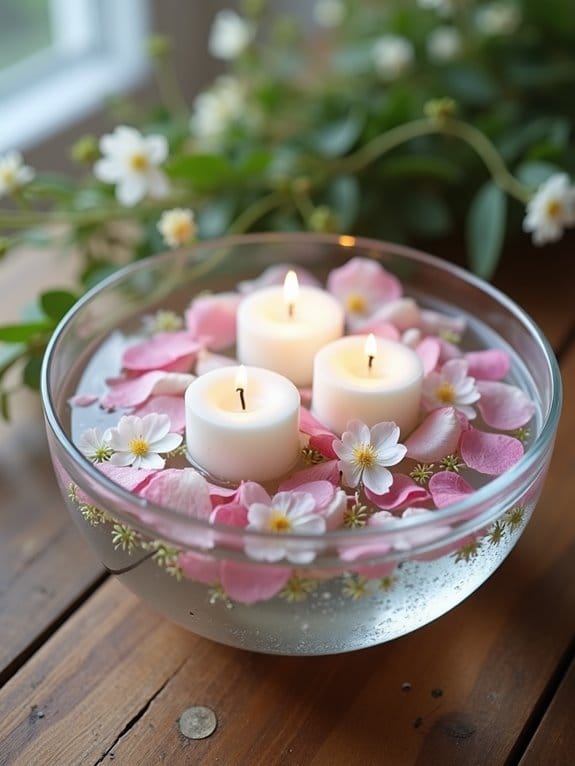 15 Beautiful Spring Table Centerpiece Ideas You Can Copy Today 5 floating petals candle display