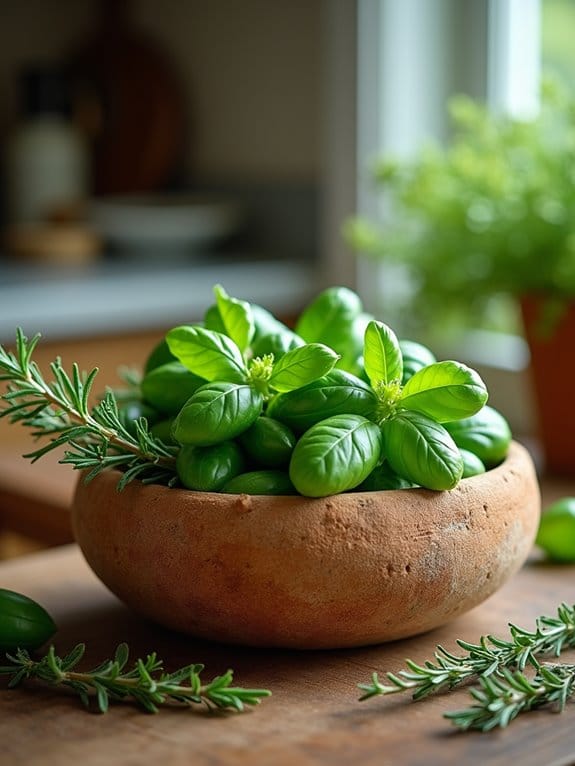20 Simple Yet Stunning Dough Bowl Centerpiece Ideas to Try 16 fresh basil rosemary centerpiece