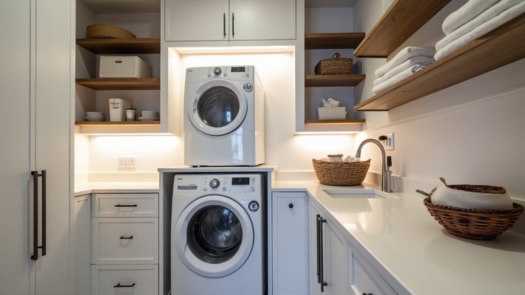 16 Smart Stacked Washer and Dryer Laundry Room Ideas That Maximize Space 17 illuminate laundry tasks effectively