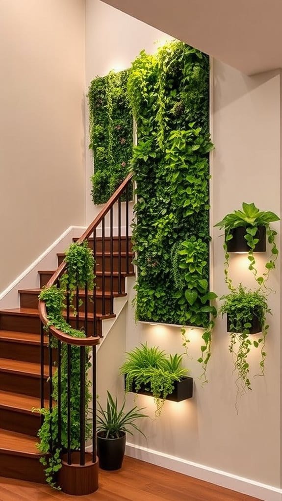 How to Style a Staircase Wall: 26 Inspiring Decor Ideas 22 layered lush vertical garden
